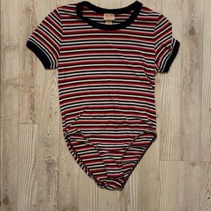 Red white and blue striped bodysuit